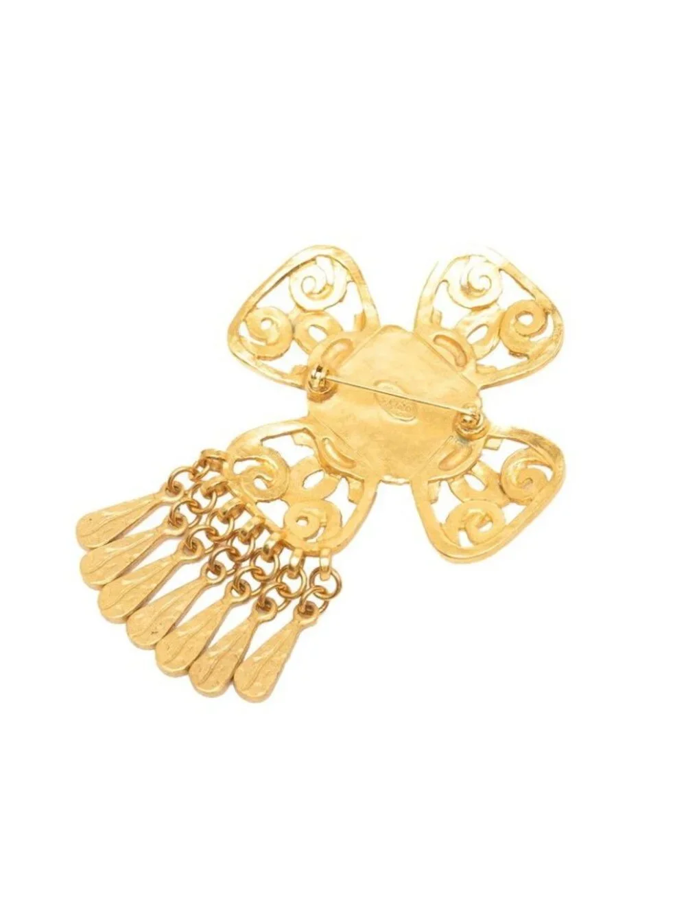 Chanel CC Logo Vintage Brooch Gold Red Plated